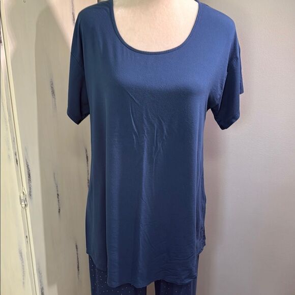 Soma Blue and Gold Polka Dot Pajama Cropped Pajama Set - Picture 3 of 6